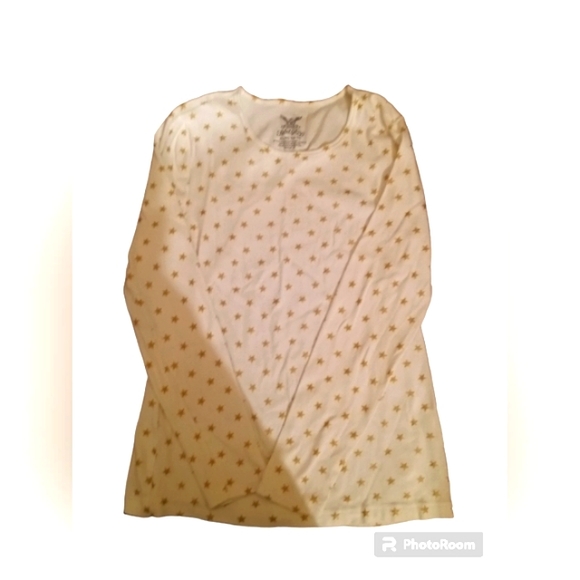Women's Faded Glory White Long Sleeve Tee with Gold Star Print - Picture 1 of 2